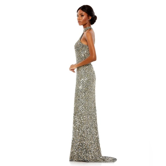 NWT $698 MAC DUGGAL Cutout Back FULLY Sequin Gown DRESS PLATINUM 4112 - Picture 4 of 5
